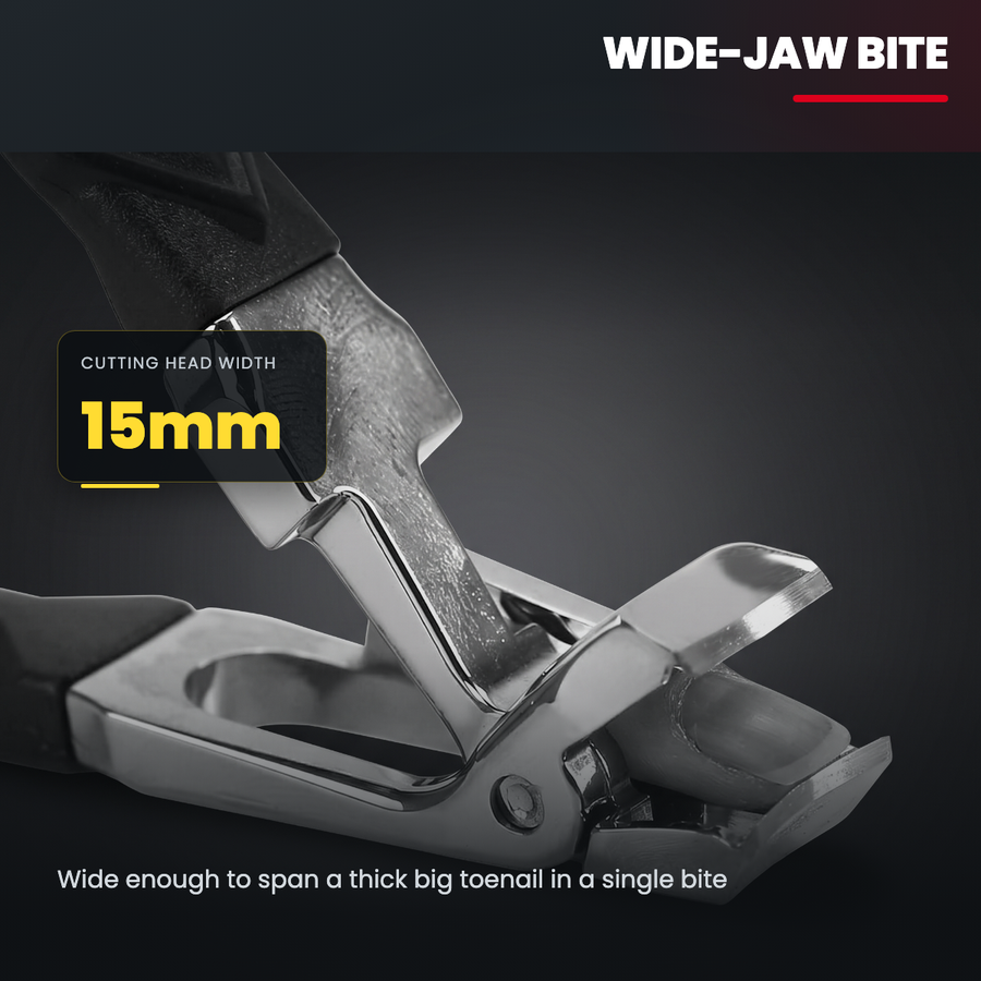 15mm wide cutting head spanning a thick big toenail in one bite