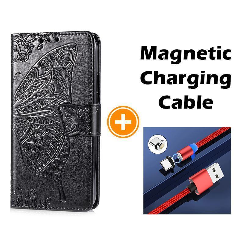 Étui portefeuille en cuir gaufré de luxe avec papillon pour Samsung Note 9