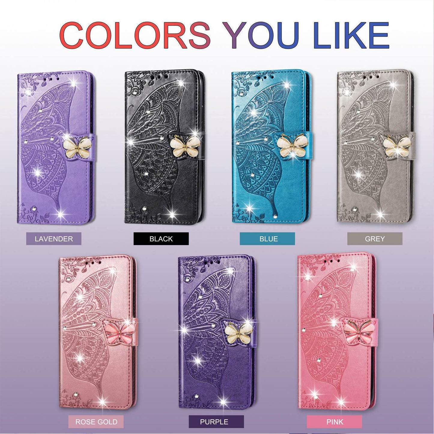 Luxuriöse geprägte Schmetterlings-Lederhülle Flip Case für Samsung A40