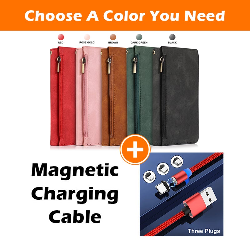 Luxuriöse Lederhülle mit Reißverschluss und mehreren Kartenfächern für Samsung A52