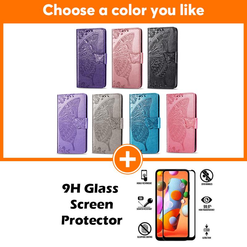 Luxuriöse geprägte Schmetterling Leder Geldbörse Flip Case für Samsung A10E