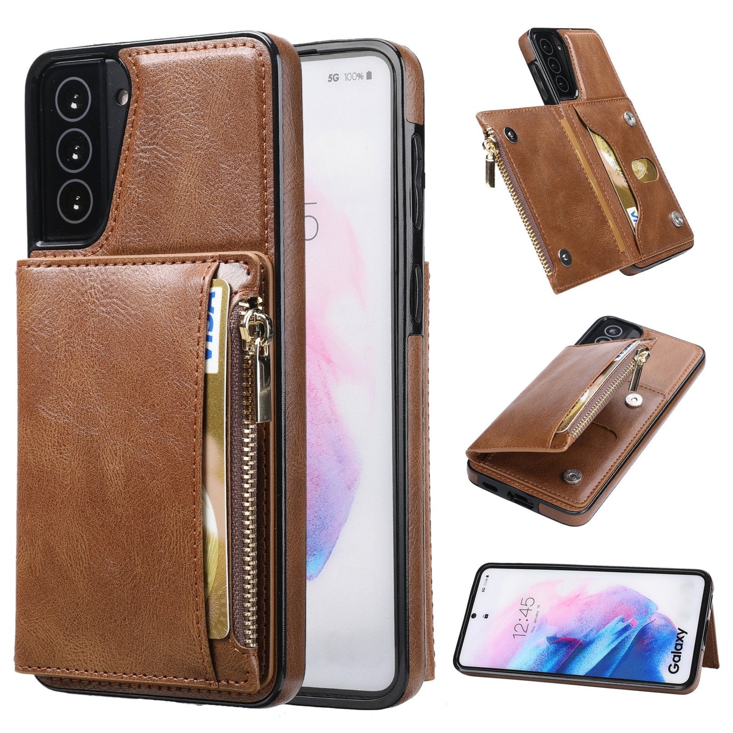 Neues Upgrade Multifunktionale Brieftasche Reißverschluss-Handyhülle für Samsung