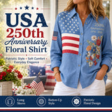 USA 250th Anniversary Embroidered Floral Long‑Sleeve Shirt for Women