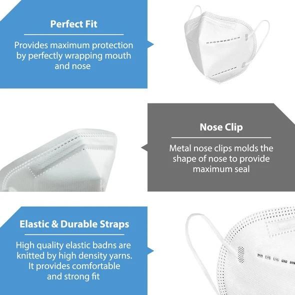 Masque N95, (enregistré auprès de la FDA) Masque facial avec une efficacité de filtration d'au moins 95 % contre les particules et aérosols non huileux (paquet de 10)