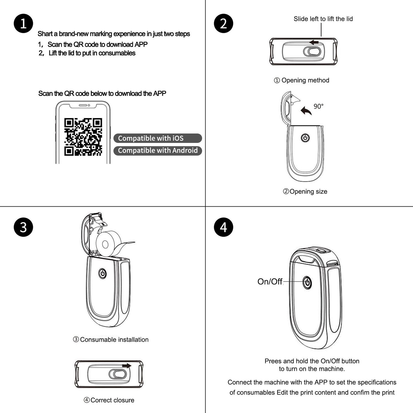 Kabelloser Bluetooth Mini Thermo Etikettendrucker