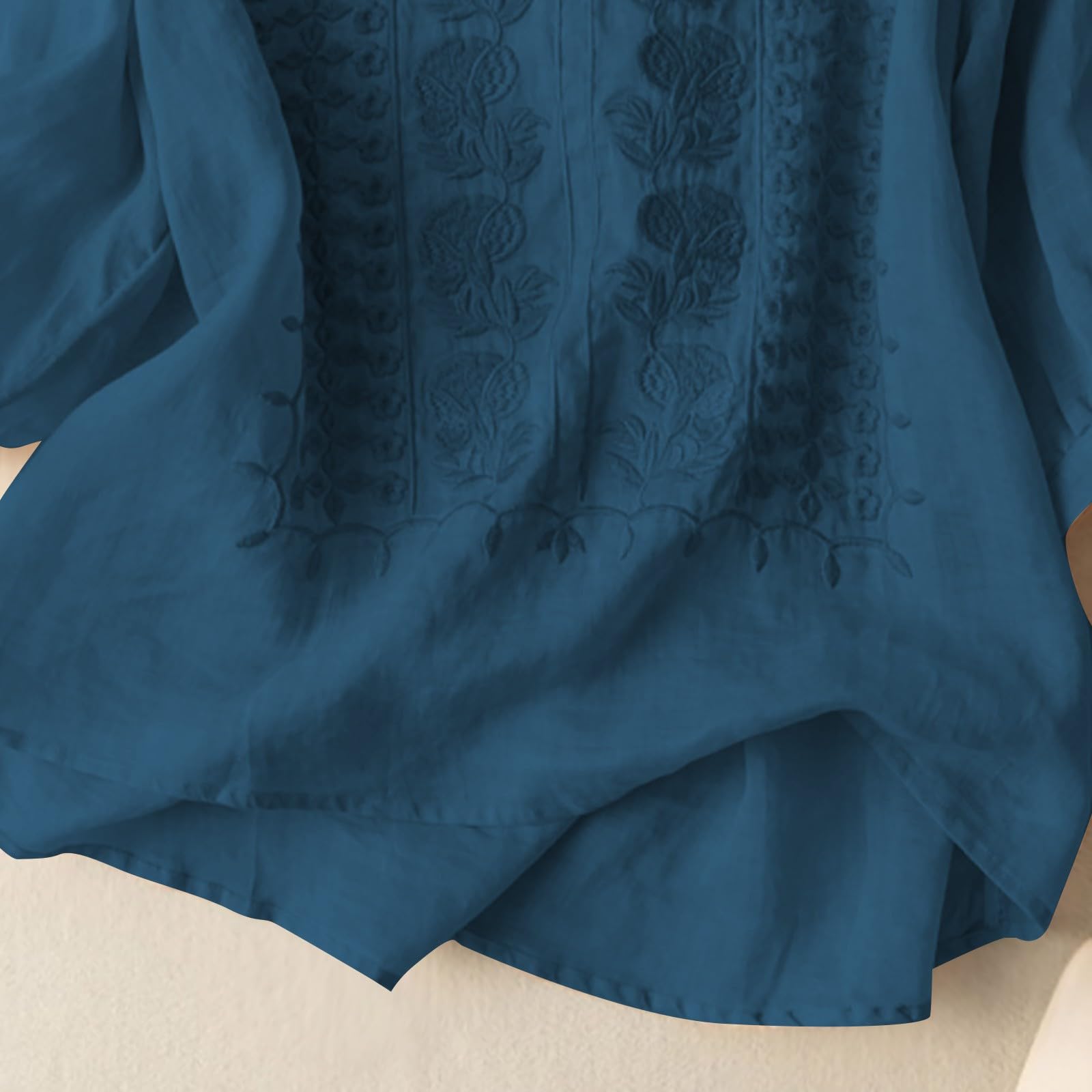 Linen Blouses for Women – 3/4 Sleeve Boho Embroidered Tops