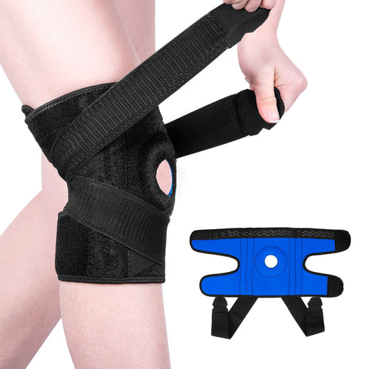 Genouillère avec stabilisateurs latéraux et coussinets de gel rotuliens pour hommes et femmes
