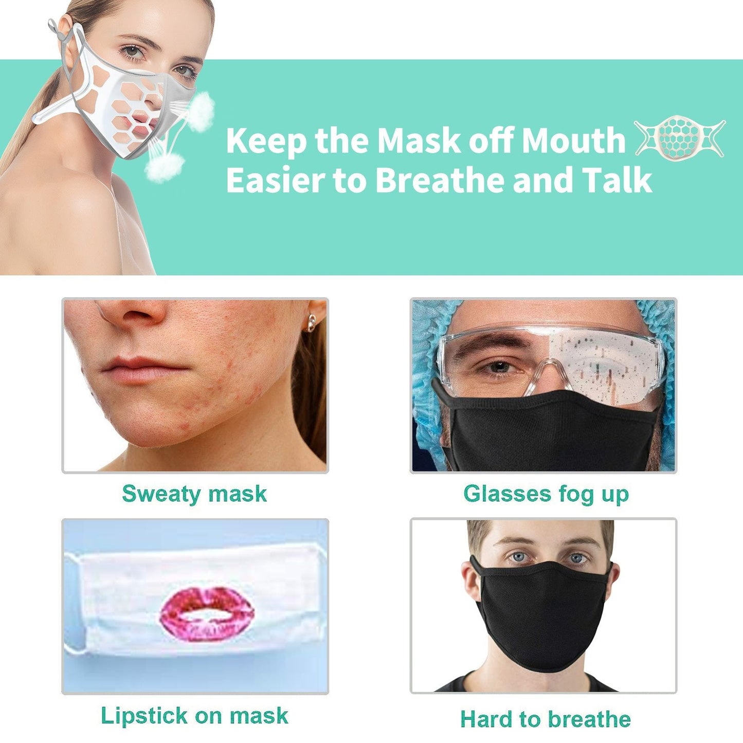 Masque facial 3D en silicone souple de 7e génération - Empêche la buée sur les lunettes