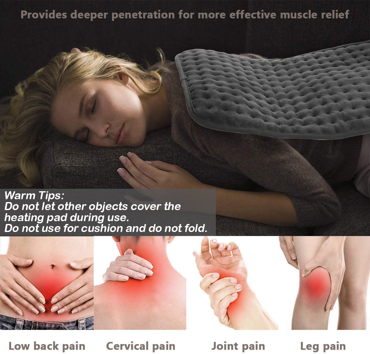 Coussin chauffant électrique, coussin chauffant pour le dos et les douleurs musculaires