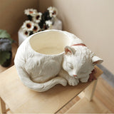 Creative Bonsai Cute White Cat Resin  Flower Pot