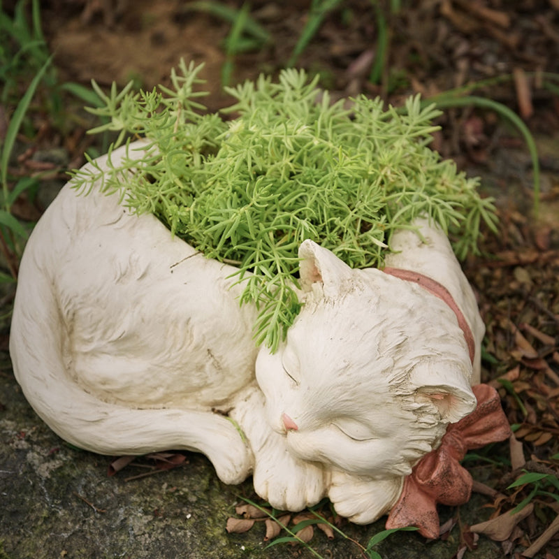 Kreativer Bonsai Niedliche weiße Katze Harz-Blumentopf