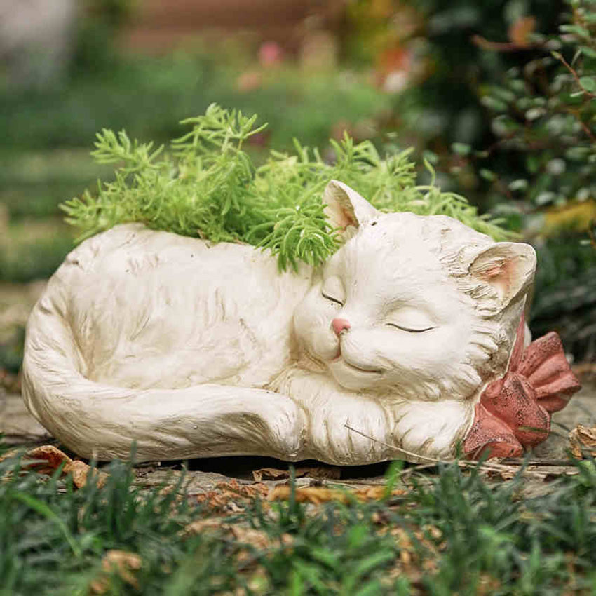 Kreativer Bonsai Niedliche weiße Katze Harz-Blumentopf
