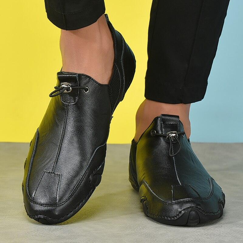 Herren Slipper Freizeitschuhe aus Leder Leichte Mokassins zum Hineinschlüpfen