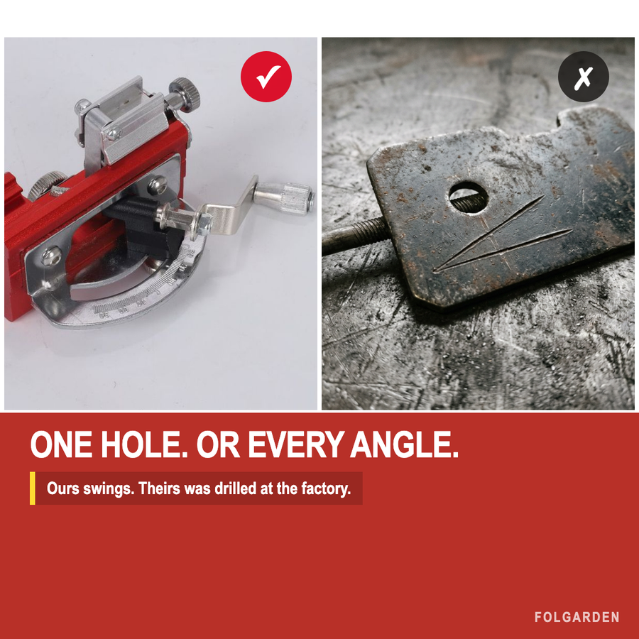 The Folgarden AngleSet beside a generic fixed-angle file guide with a single drilled hole