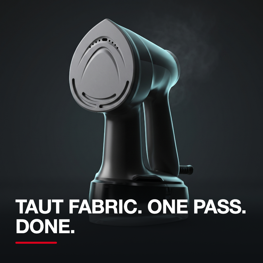 Aurifor Vacuum Steamer standing upright, taut fabric one pass