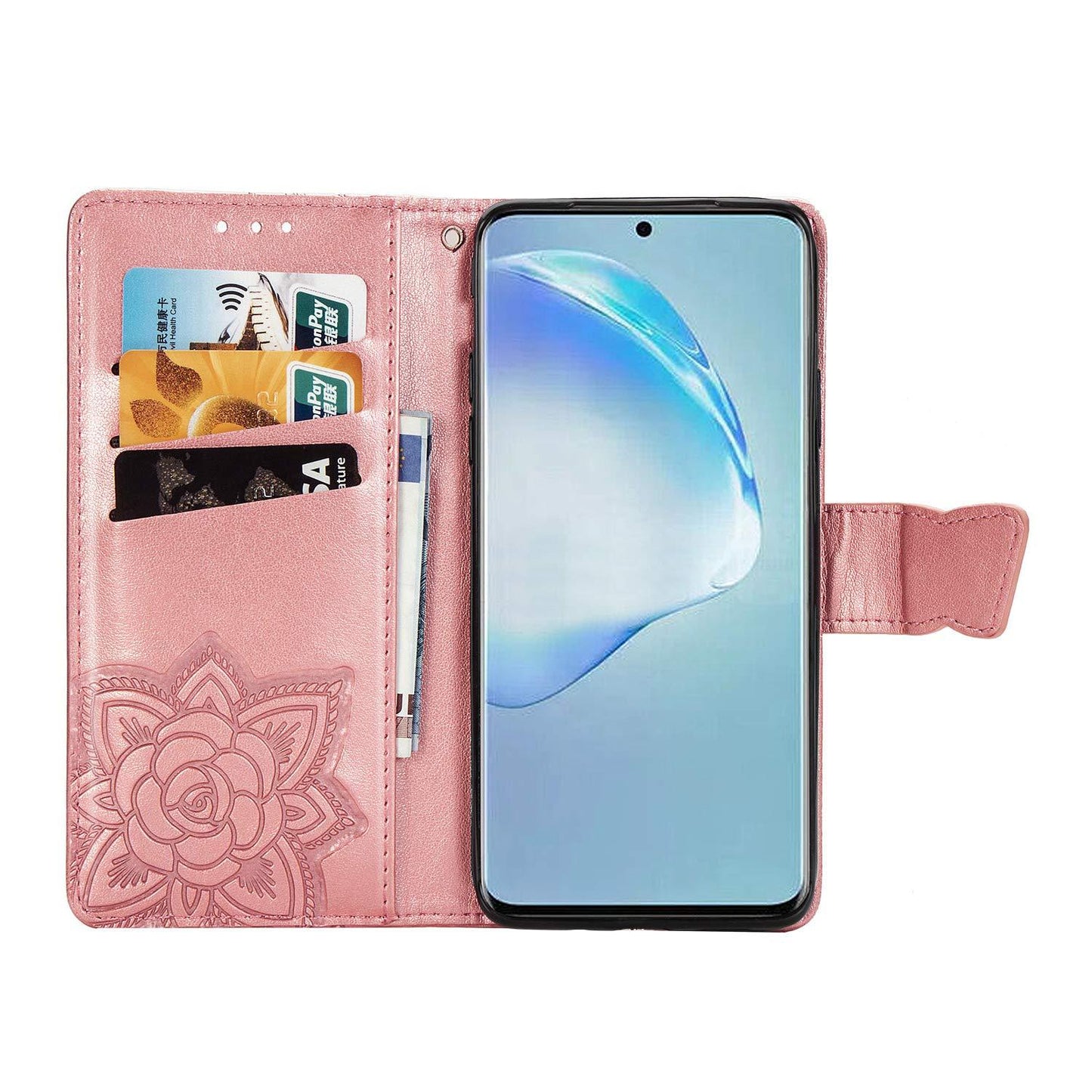 Luxuriöse geprägte Schmetterlings-Lederhülle mit Flip-Funktion für Samsung A51/A71