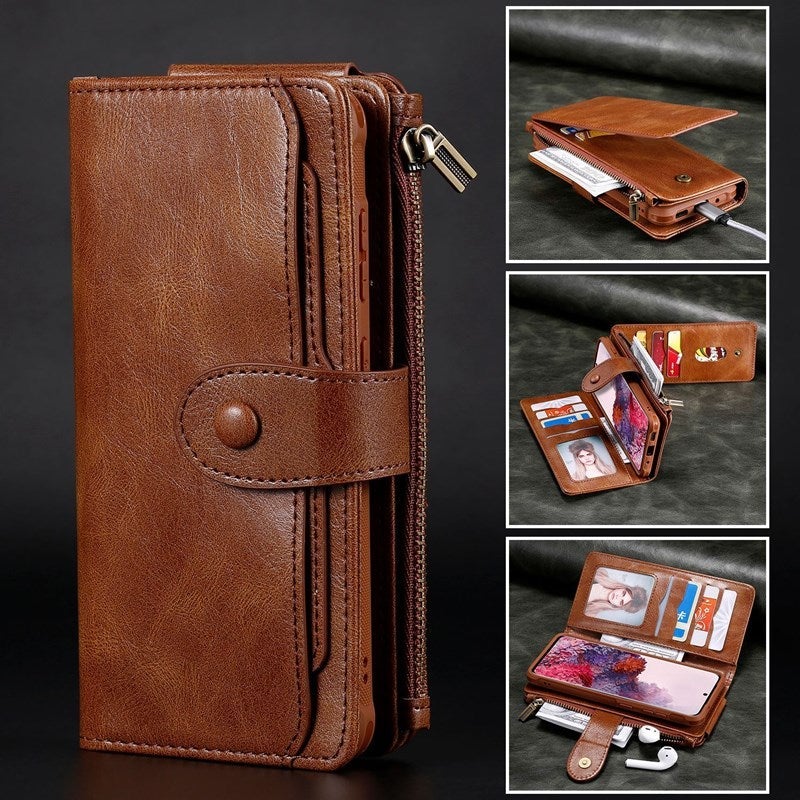 Multifunktionale Retro-Handyhülle mit geteiltem magnetischem Klappverschluss und Brieftaschenfunktion für Samsung