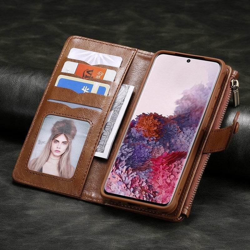 Multifunktionale Retro-Handyhülle mit geteiltem magnetischem Klappverschluss und Brieftaschenfunktion für Samsung