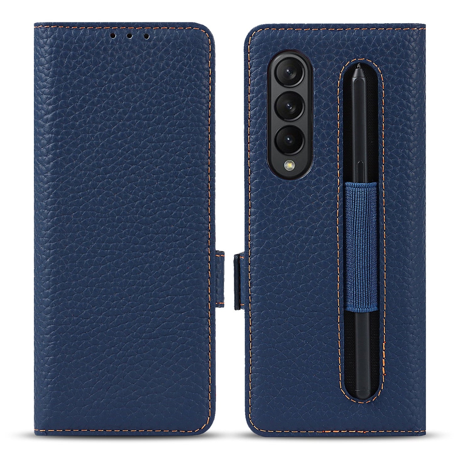 Hochwertige Litschi-Anti-Fall-Handyhülle mit Stiftschlitz für Samsung Galaxy Z Fold3 5G