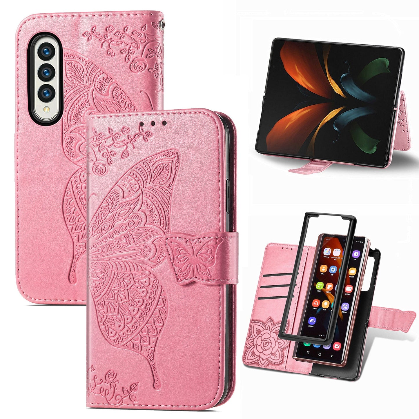 Luxuriöses geprägtes Schmetterling Leder Wallet Case für Samsung Galaxy Z Fold3 5G
