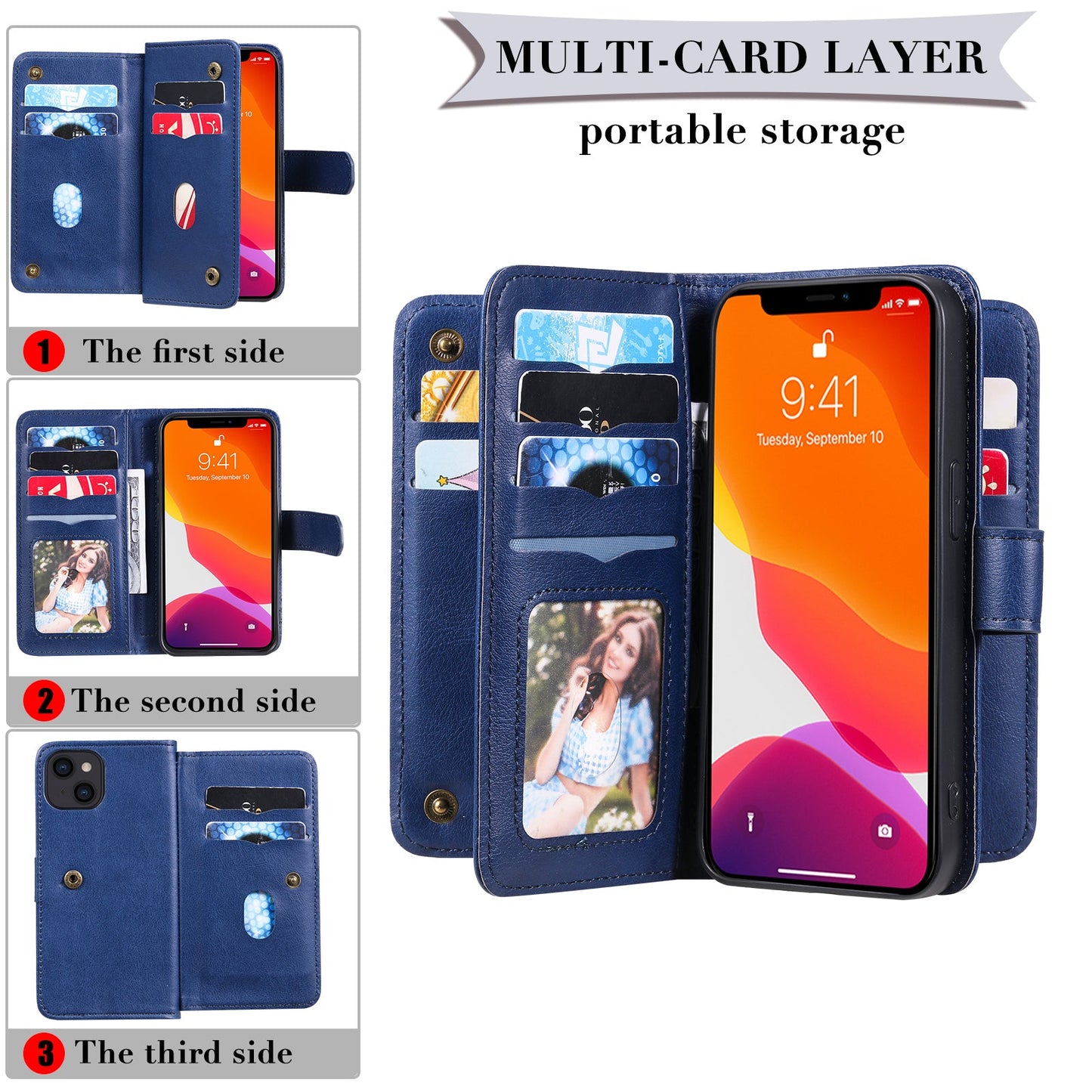 Étui portefeuille multifonction grande capacité pour iPhone 13