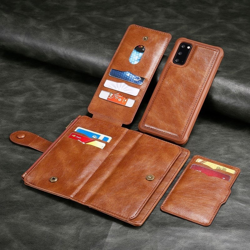 Multifunktionale Retro-Handyhülle mit geteiltem magnetischem Klappverschluss und Brieftaschenfunktion für Samsung