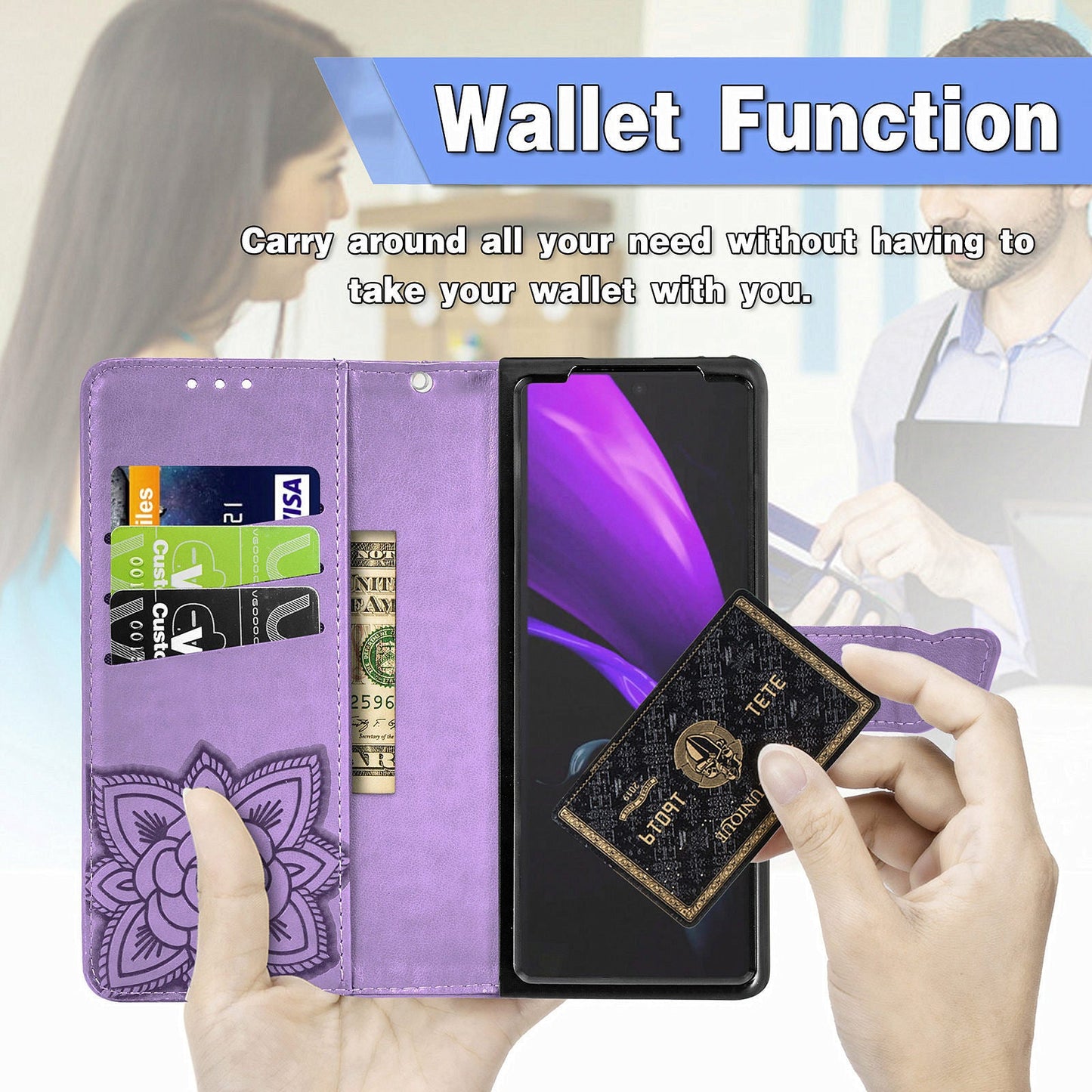 Luxuriöses geprägtes Schmetterling Leder Wallet Case für Samsung Galaxy Z Fold3 5G