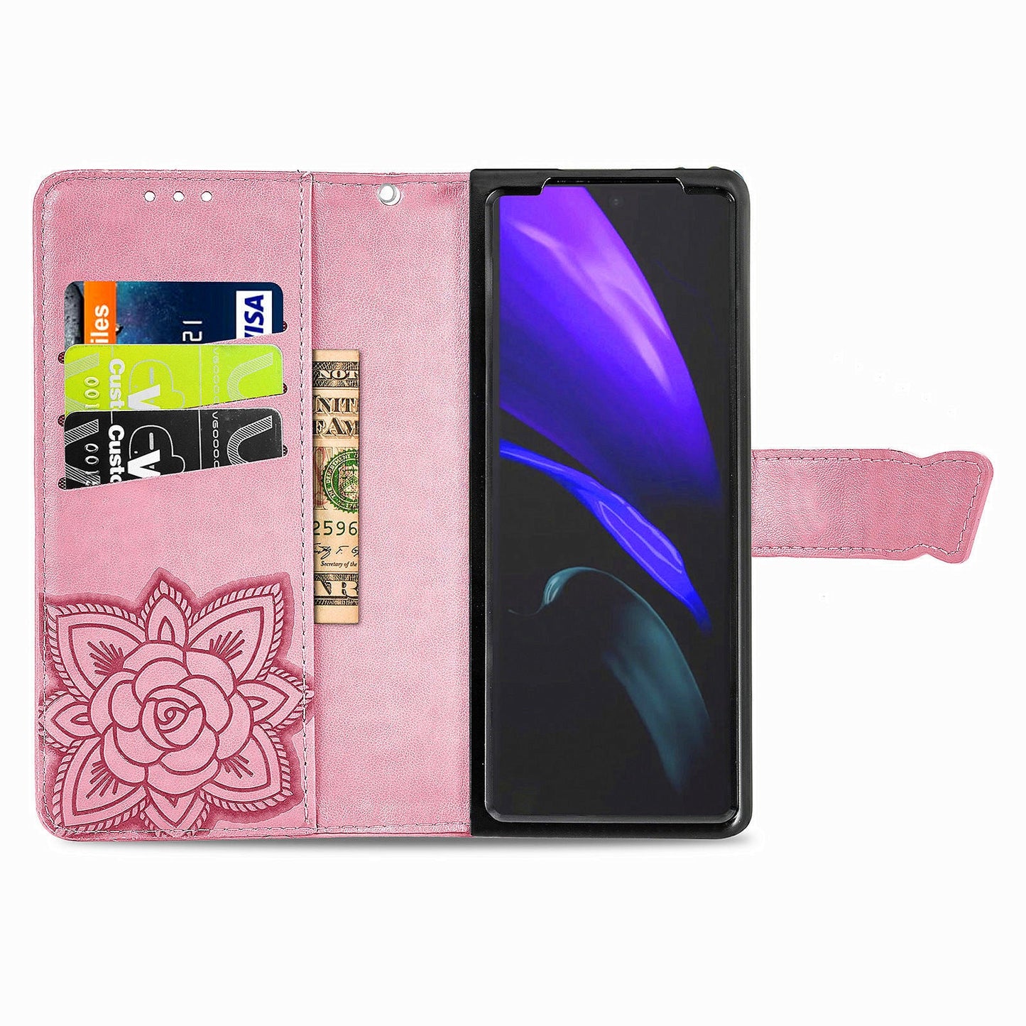 Luxuriöses geprägtes Schmetterling Leder Wallet Case für Samsung Galaxy Z Fold3 5G
