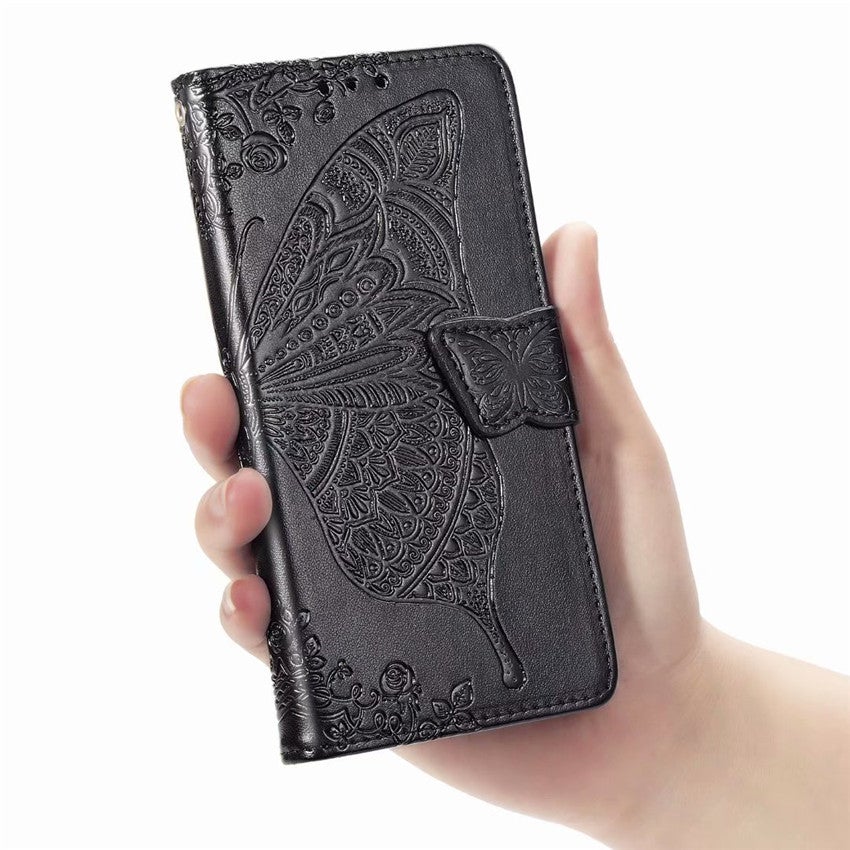 Étui portefeuille à rabat en cuir avec papillon en relief de luxe pour LG Stylo 4