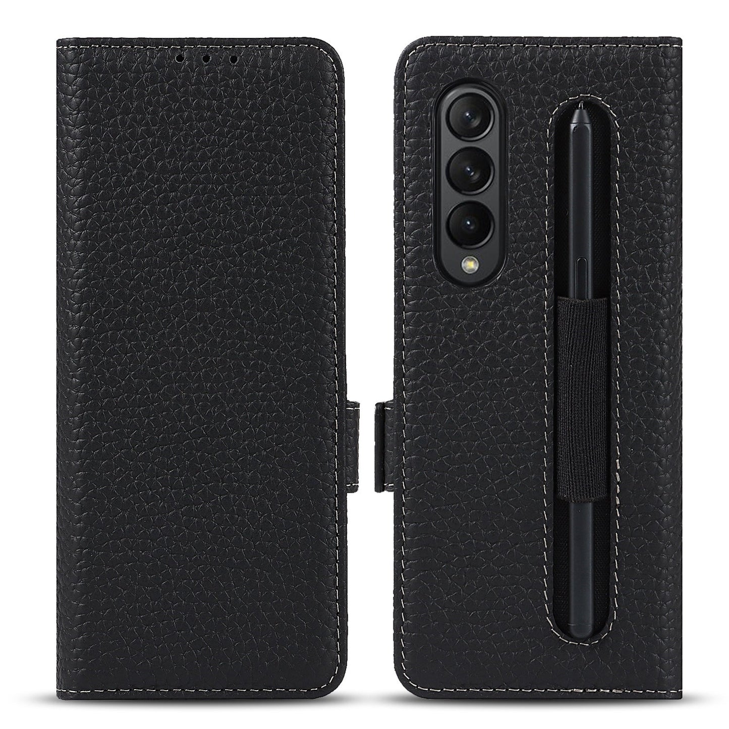 Hochwertige Litschi-Anti-Fall-Handyhülle mit Stiftschlitz für Samsung Galaxy Z Fold3 5G