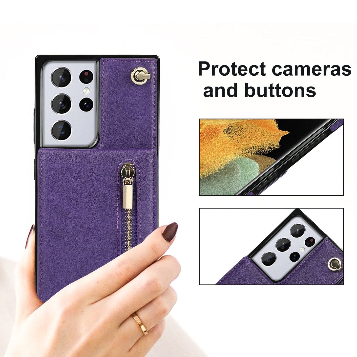 Neue Umhänge-Reißverschluss-Brieftaschen-Handyhülle für die Samsung S21 Serie
