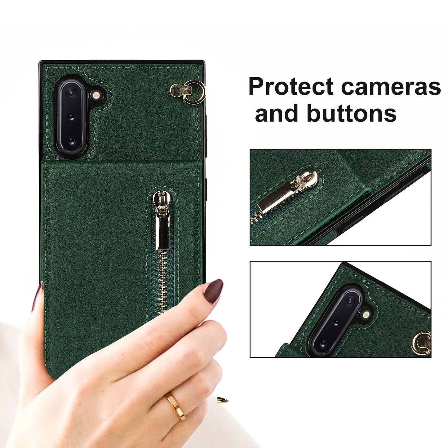 Nouvel étui de téléphone portefeuille à fermeture éclair en bandoulière pour Samsung Note10