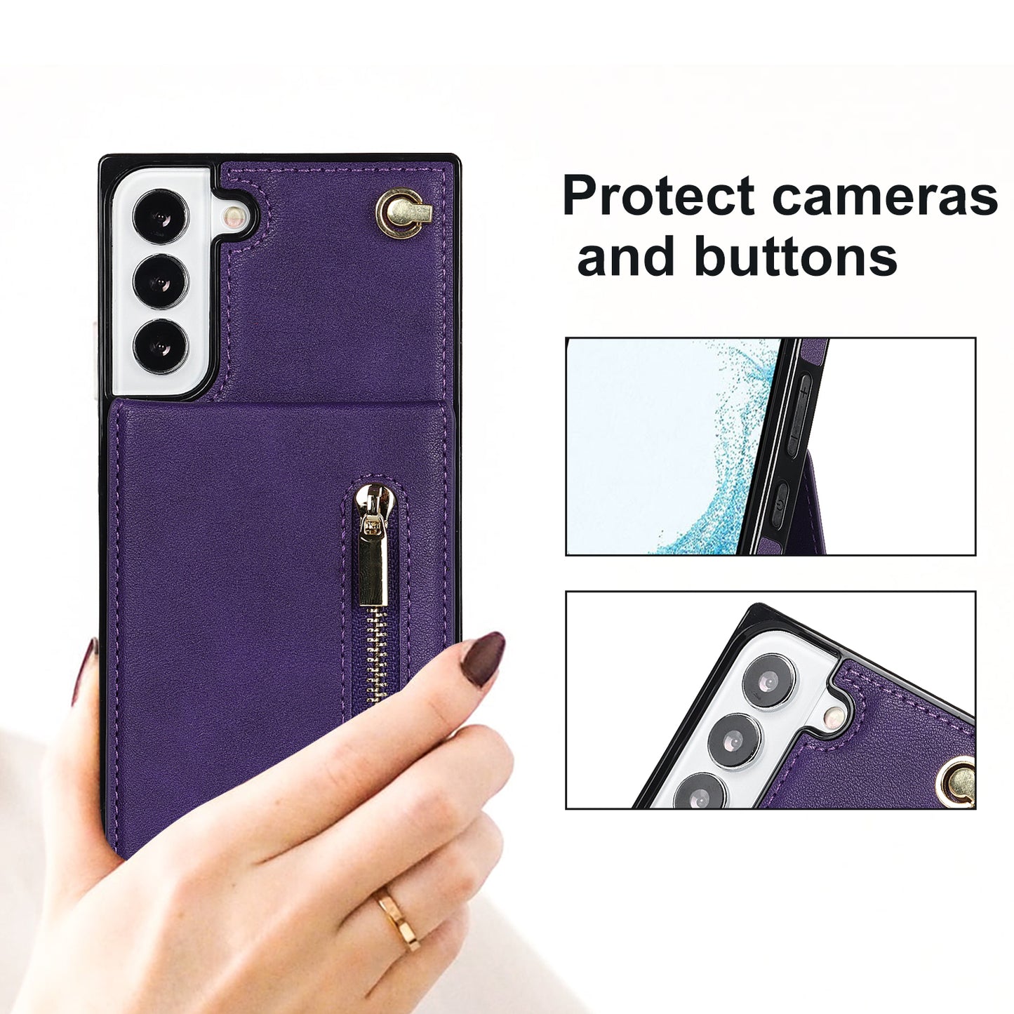 Neue Umhängetasche mit Reißverschluss-Brieftasche-Handyhülle für Samsung S21FE