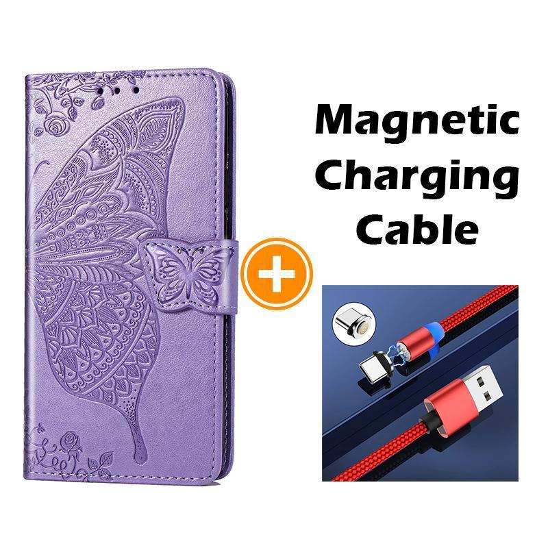 Étui Portefeuille en Cuir Gaufré Papillon de Luxe pour Samsung Galaxy S10 Plus