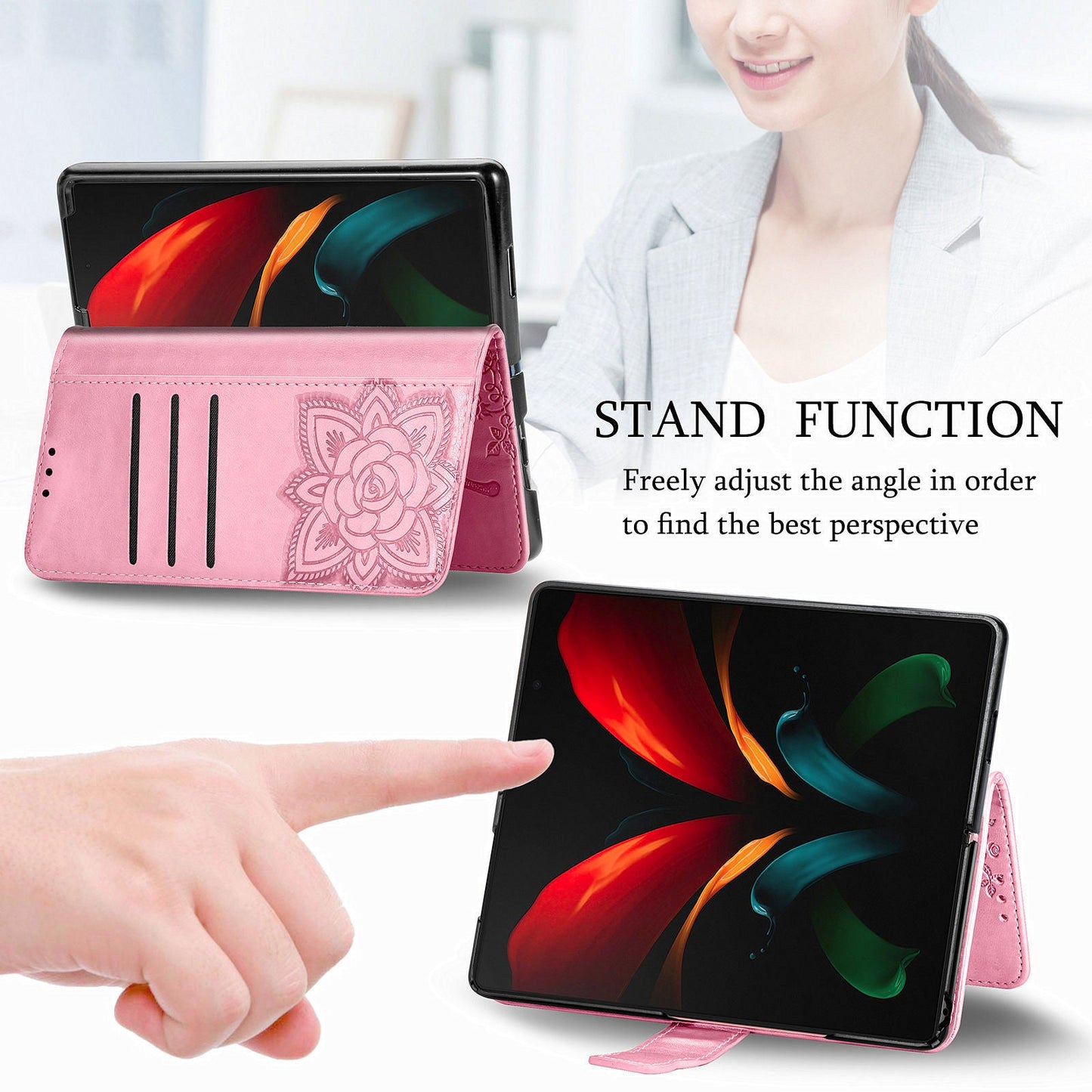 Luxuriöses geprägtes Schmetterling Leder Wallet Case für Samsung Galaxy Z Fold3 5G