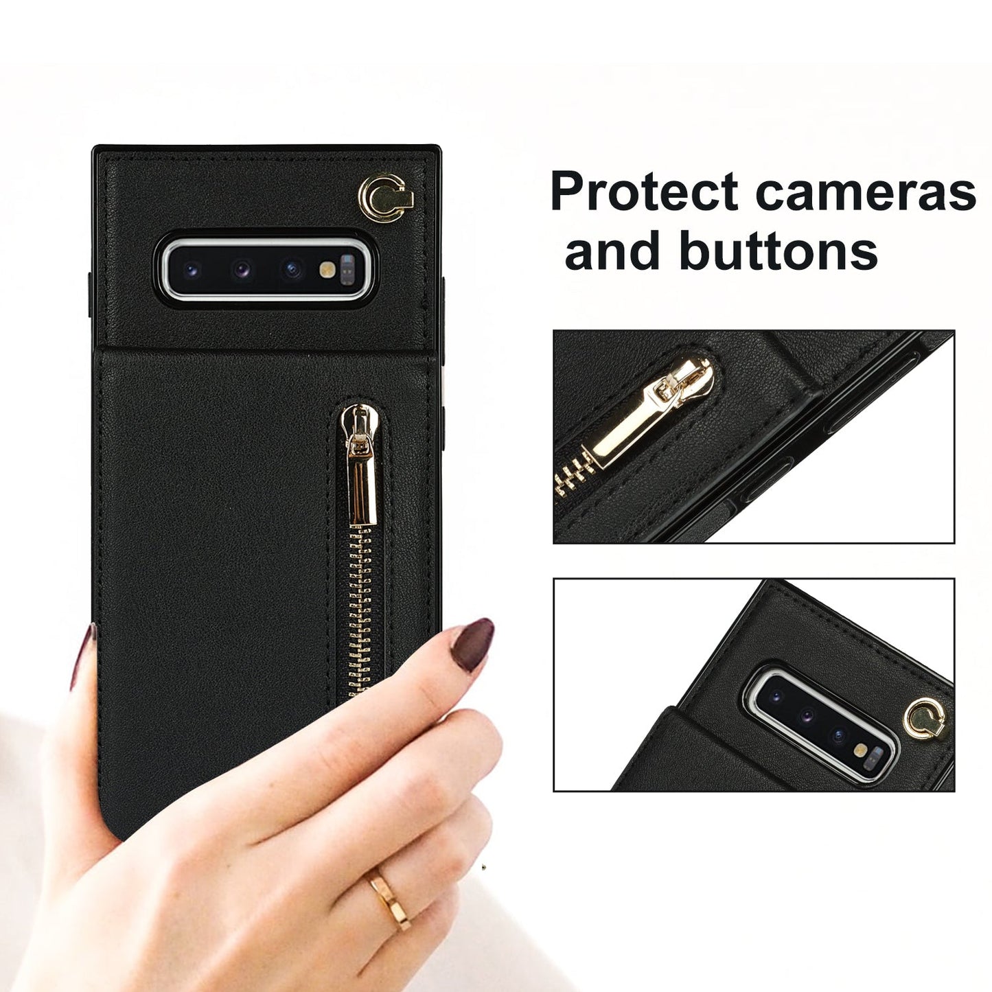 Nouvel étui de téléphone portefeuille à fermeture éclair bandoulière pour Samsung S10