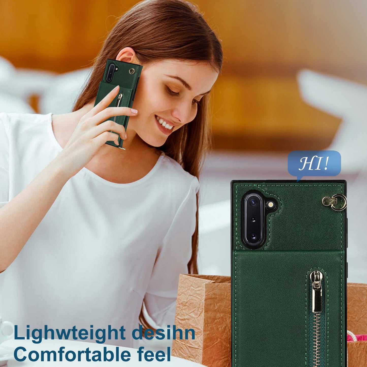 Nouvel étui de téléphone portefeuille à fermeture éclair en bandoulière pour Samsung Note10