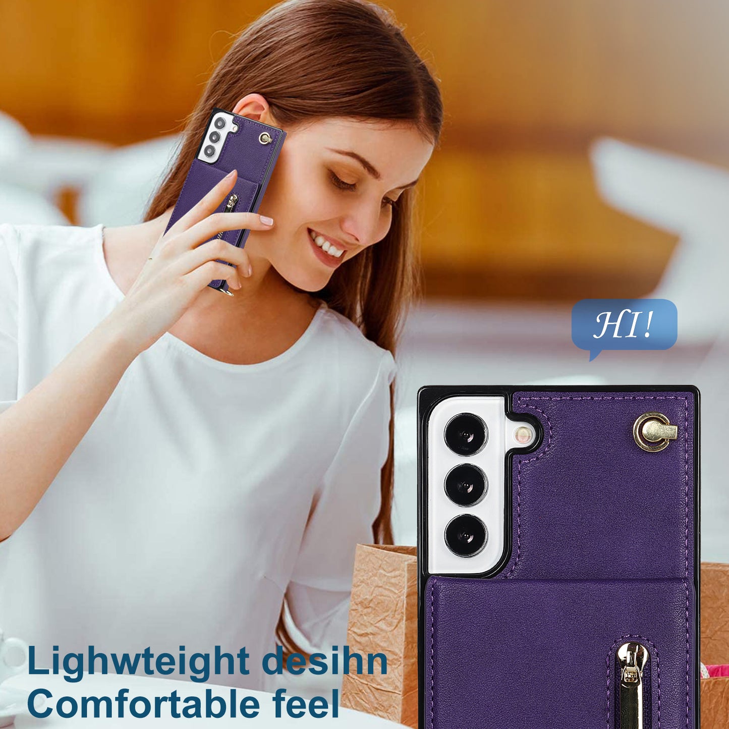 Neue Umhängetasche mit Reißverschluss-Brieftasche-Handyhülle für Samsung S21FE
