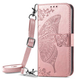 Upgrade 3D Butterfly Leather Wallet Flip Case With Lanyard For Samsung