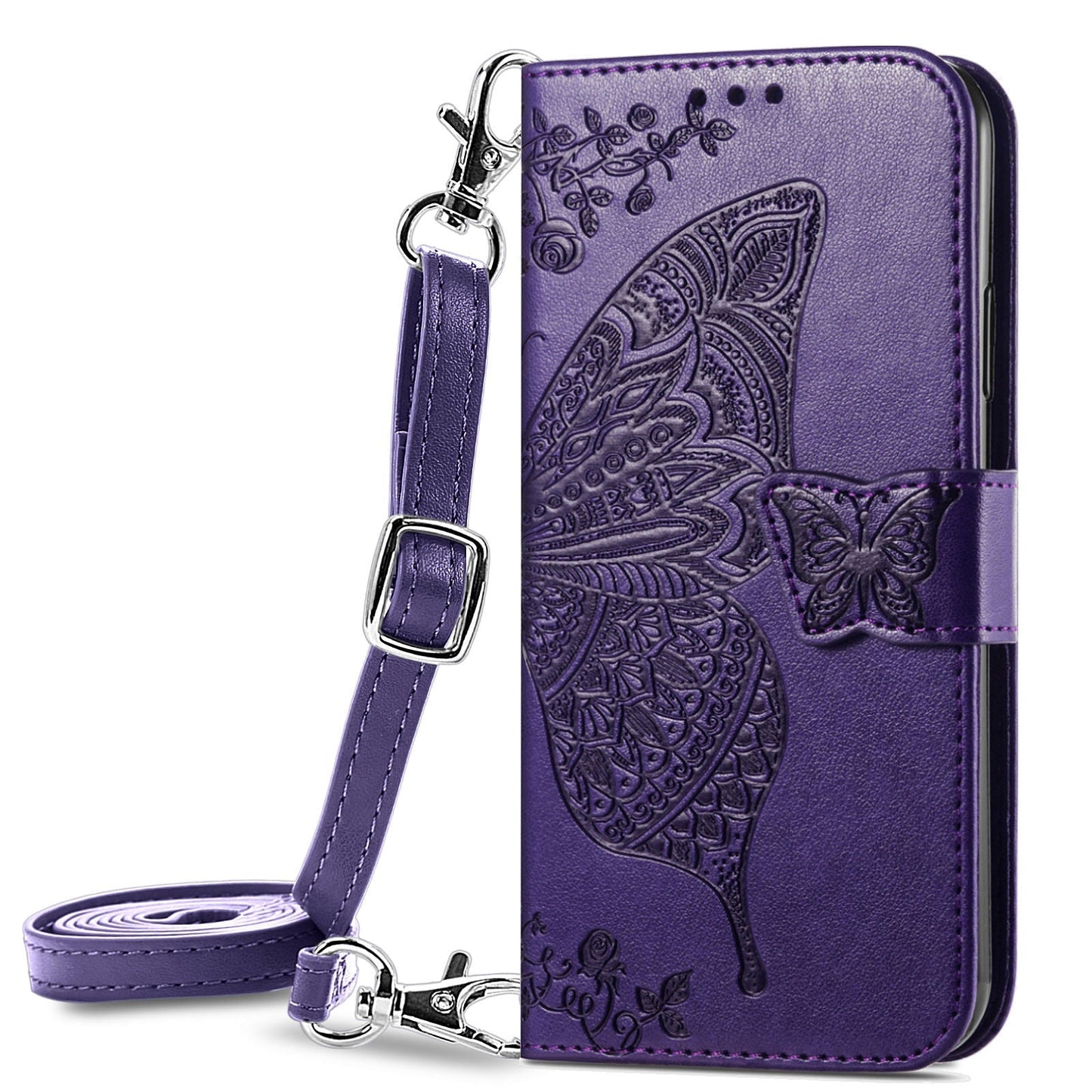 Upgrade 3D Schmetterling Leder Brieftasche Flip Case mit Trageband für Samsung