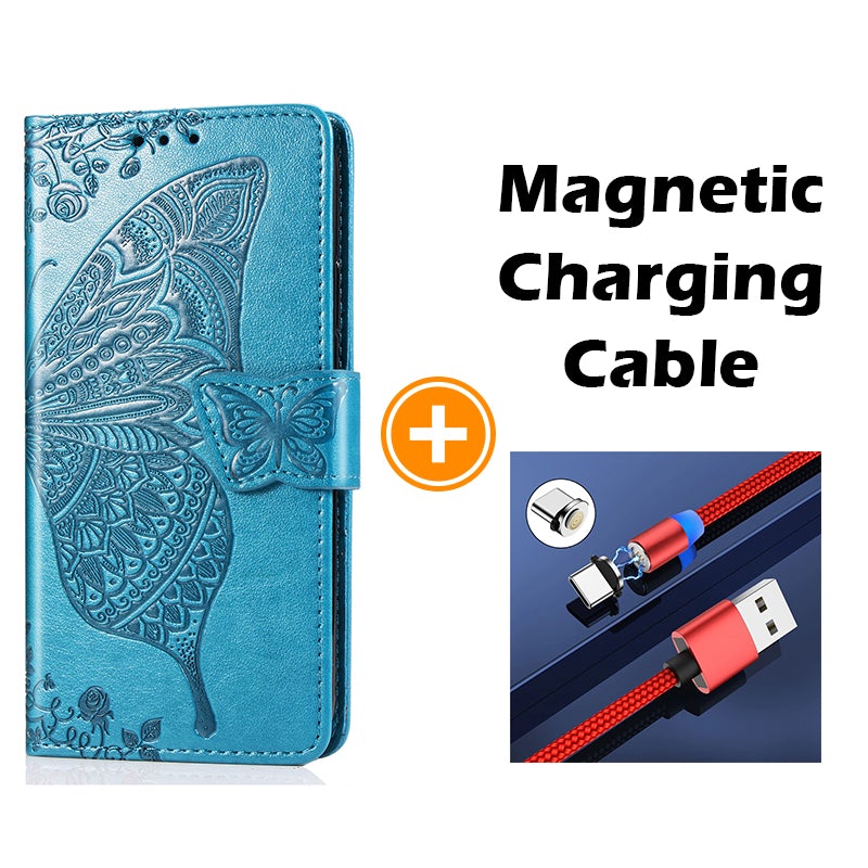 Étui portefeuille en cuir gaufré de luxe avec motif papillon pour LG Stylo 5