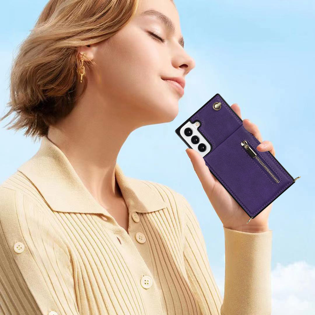 Neue Umhängetasche mit Reißverschluss-Brieftasche-Handyhülle für Samsung S21FE