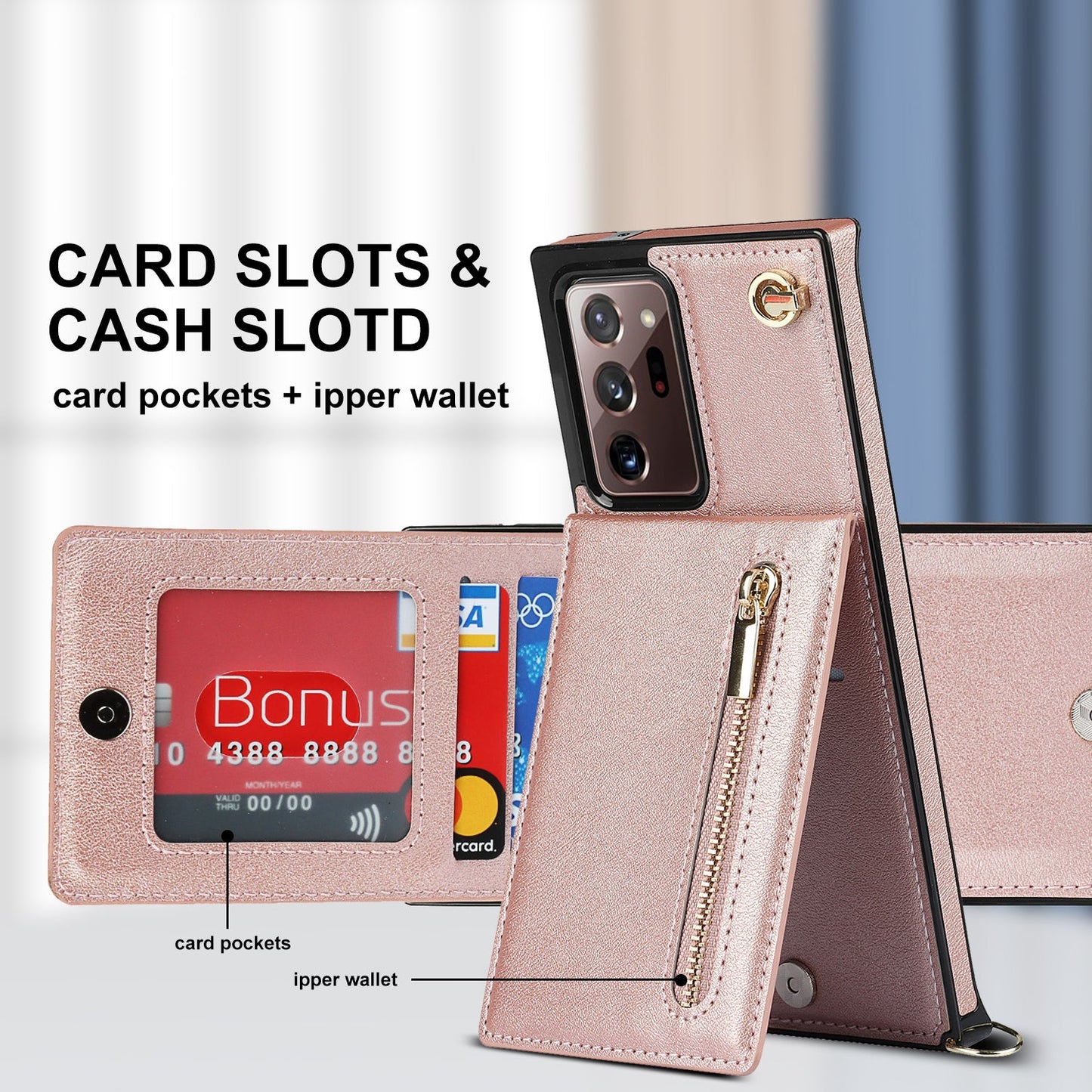 Nouvel étui portefeuille croisé avec fermeture éclair pour téléphone Samsung Note20 Ultra