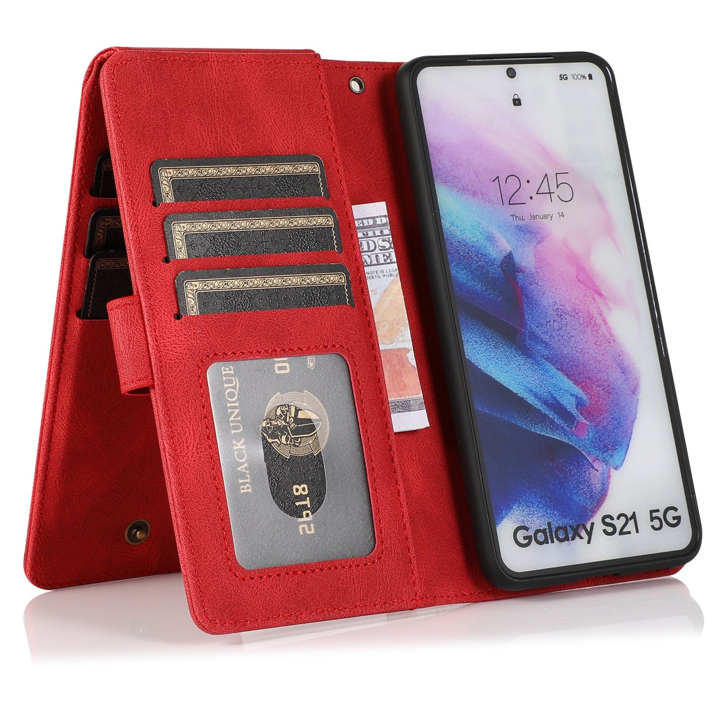 Luxuriöse Handyhülle aus Leder mit Reißverschluss und mehreren Kartenfächern für Samsung-Modelle
