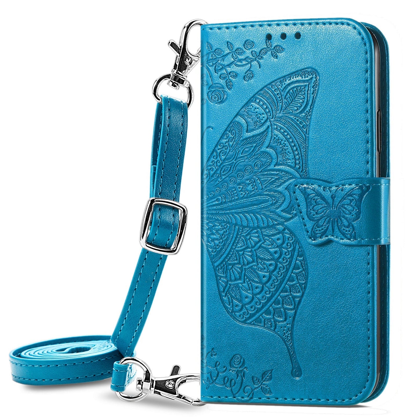 Upgrade 3D Schmetterling Leder Brieftasche Flip Case mit Trageband für Samsung