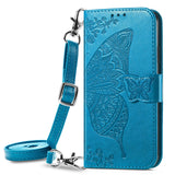 Upgrade 3D Butterfly Leather Wallet Flip Case With Lanyard For Samsung