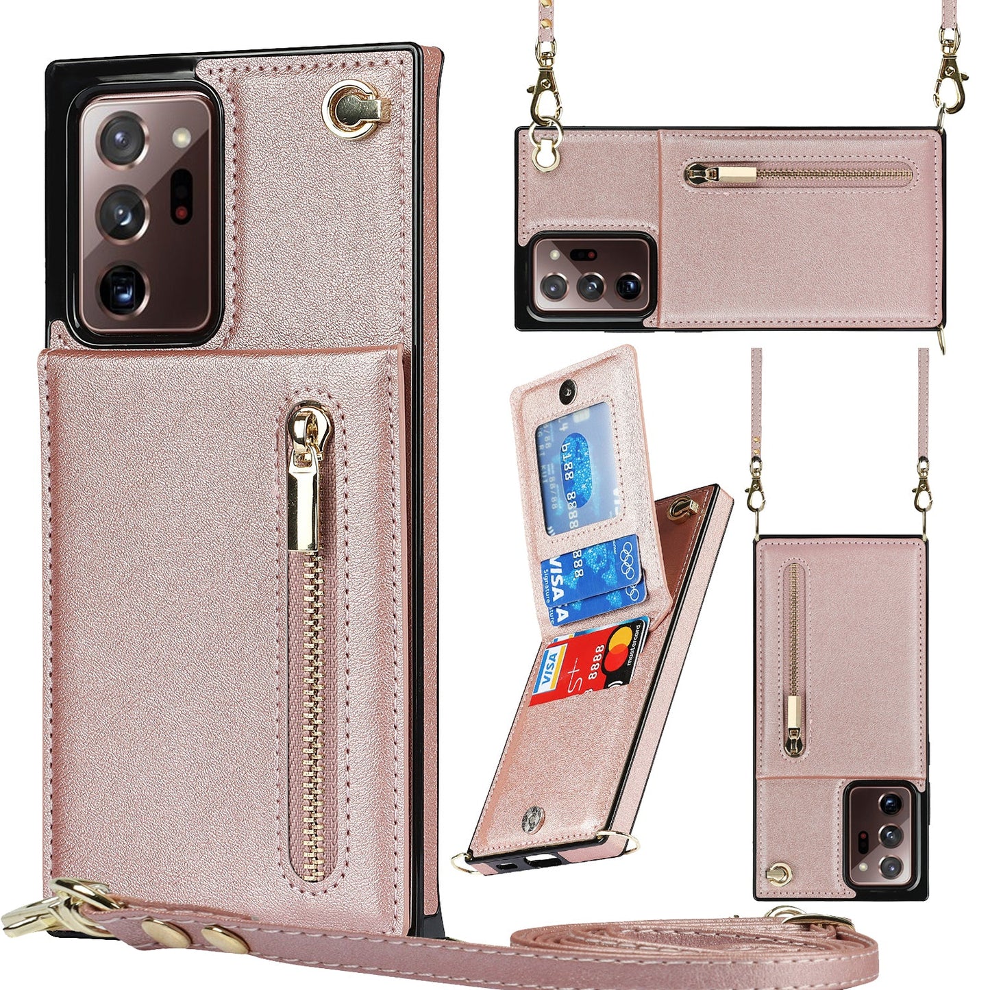 Nouvel étui portefeuille croisé avec fermeture éclair pour téléphone Samsung Note20 Ultra