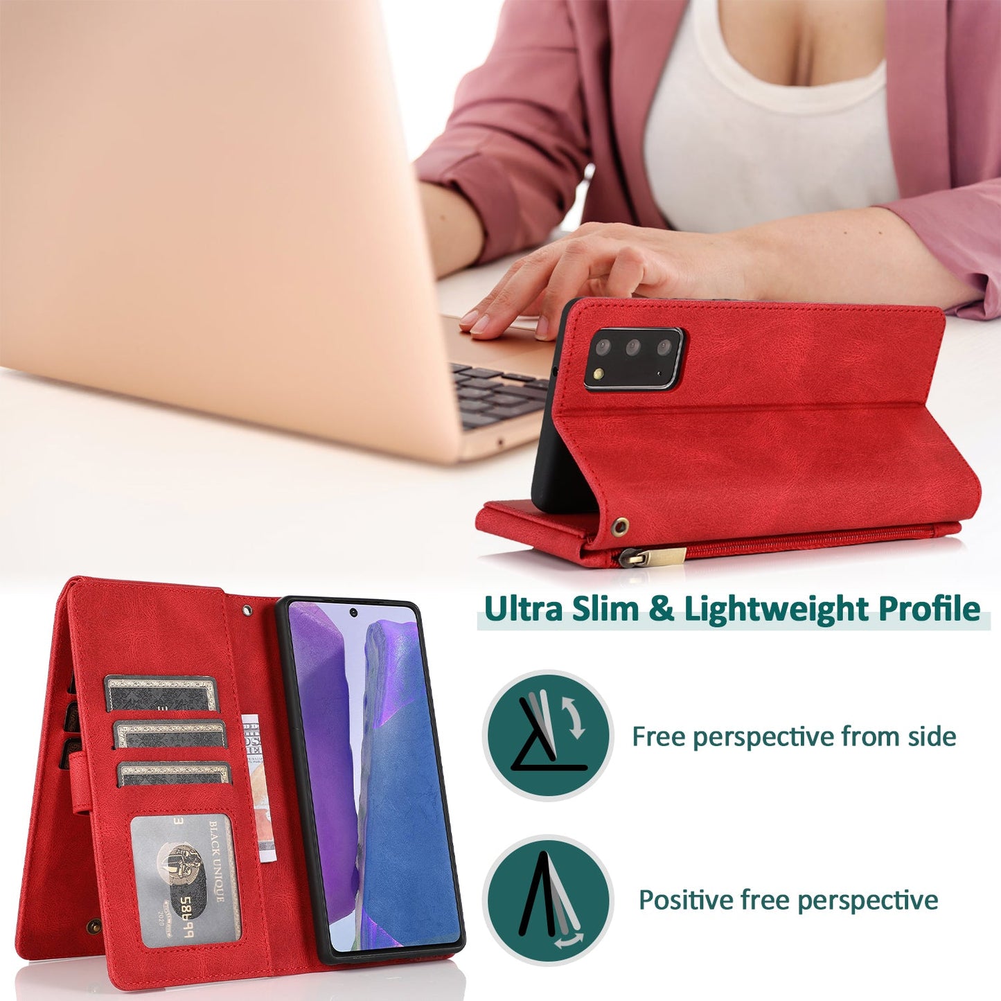 Luxury Skin Feel Multi-card Zipper Leather Case For Samsung Note20/Note20 5G