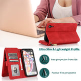 Luxury Skin Feel Multi-card Zipper Leather Case For iPhone XR