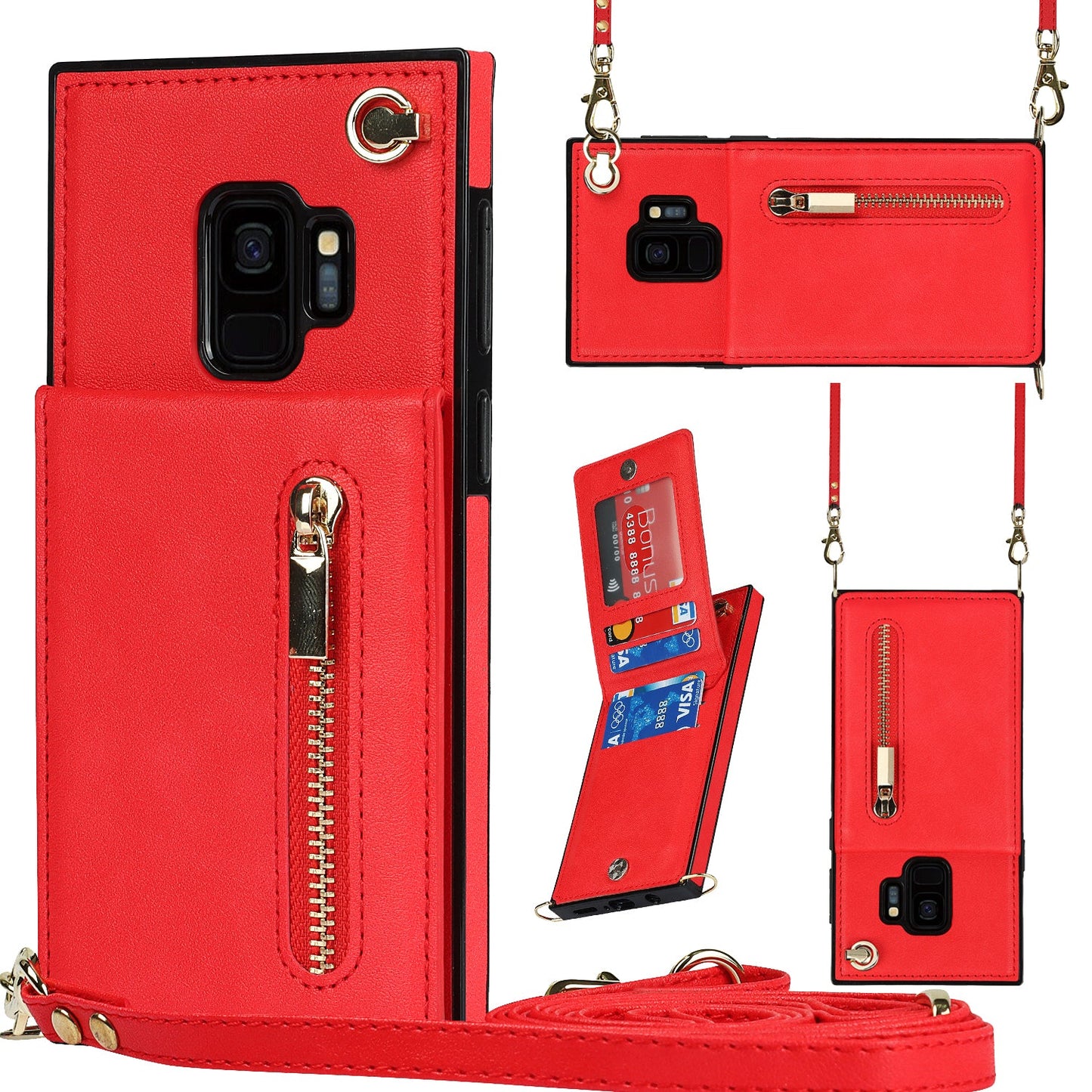 Neue Umhänge-Reißverschluss-Brieftaschen-Handyhülle für Samsung S9